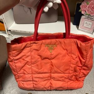 Prada Orange Quilted Nylon Tote with strap